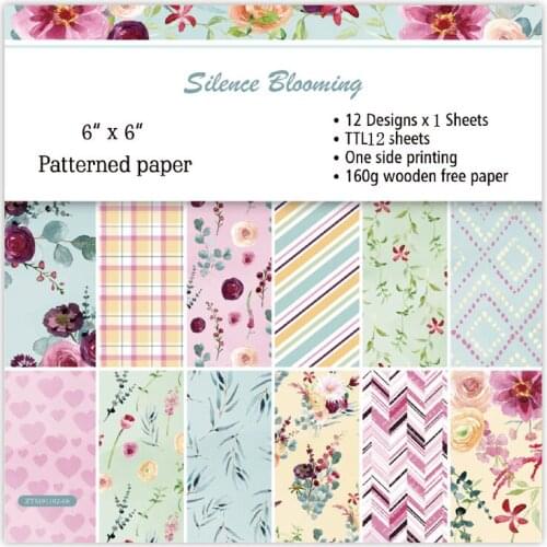 ZFPARTY 12pcs 6" Single-side Printed Silence Blooming pattern creative papercraft art paper handmade scrapbooking kit set book