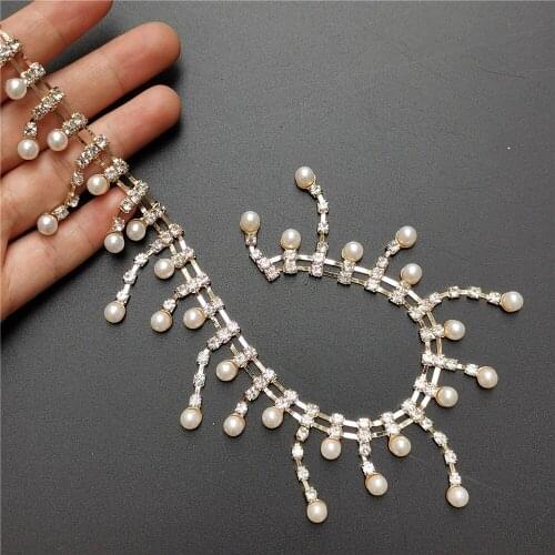 Pearl Tassel Pendant Rhinestone Fringe Trim Gold Crystal Metal Chain For Clothes Dress Bag Shoes Accessories Decoration 3.8cm