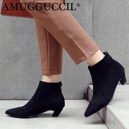 Plus Big Size 32-46 Black Gray Brown Apricot Green Zip Mid Heel Autumn Winter Females Ladies Ankle Women Boots X1790