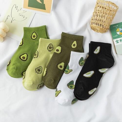 Women Socks Cotton Green Avocado Cartoon Fruit Ankle Socks Ladies Soft Cute Casual Girls Short Socks New Fashion Boat Socks 2021