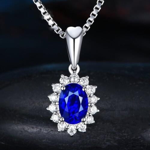 Wedding Pendant Necklace For Women Delicate Oval Blue Stone Zircon Silver Color Collarbone Chain Fashion Jewelry KBN206