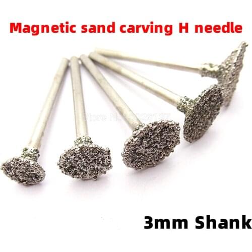 1Pcs 3mm Shank Diamond Magnetic Sanding Needle Grinding Head Inverted Trapezoid Jade Carving Burrs Accessories Coarse Sand