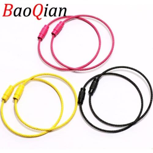10pcs Stainless Steel Wire Keychain Wire Cable Loop Screw Lock Gadget Ring Key Keyring Key Chain Rings Women Men Jewelry