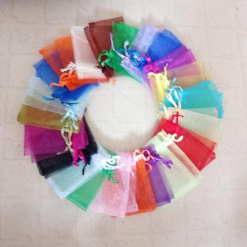 100pcs/Lot 11x16 13x18 15x20 17x23 20x30cm Jewelry Bags And Packaging Drawstring Organza Gift Bag Wedding/Party Yarn Storage Bag