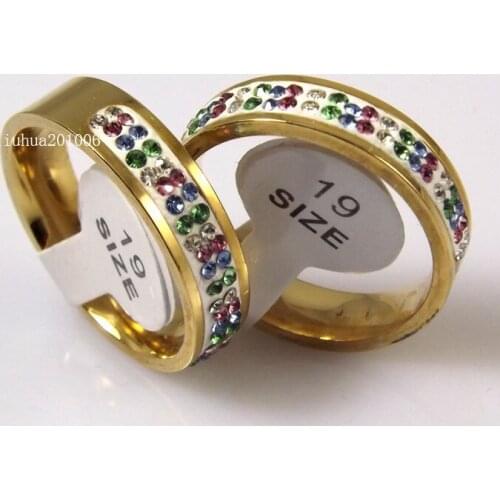 18 PCS QUALITY GOLD STAINLESS STEEL RINGS Color ZIRCON WHOLESALE LOTS WHOLESALE