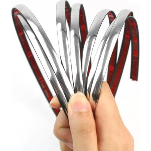 5M Silver Car Chrome DIY Molding Decorative Strip For Grille Window Bumper Door Edge Scratch Protection Cover Car Shape Sticker