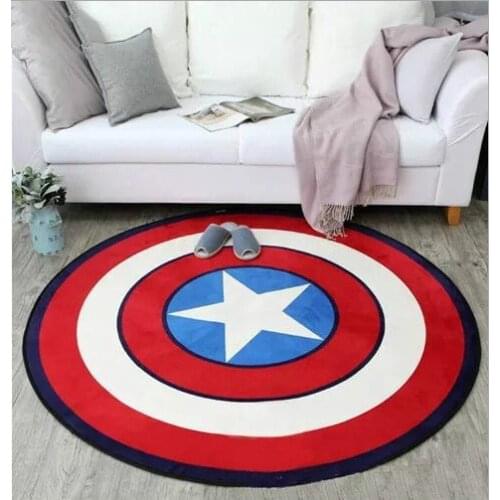 Disney Red Captain America Bedroom Living Room Short Crystal Velvet Non-slip Round Floor Mat Carpet Adult Kids Game Carpet