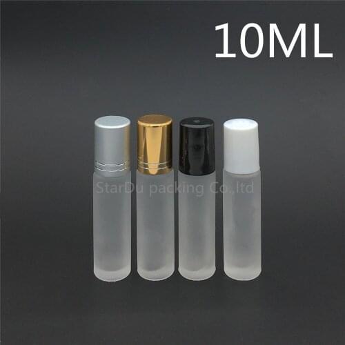 Free shipping 200pcs 10ml Roll on perfume bottle, 10cc clear Frosted essential oil rollon bottle, small glass roller container