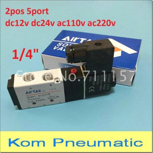 Free Shipping 1/4" 2 Position 5 Port Air Solenoid Valves 4V210-08 Pneumatic Control Valve , 12v 24v 110v 220v
