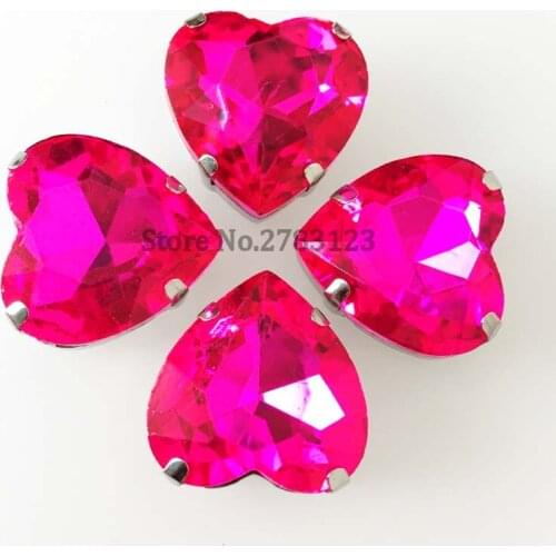 Free shipping! Heart shape rose red color Glass Crystal loose rhinestones,sew on stone for diy Clothing accessories