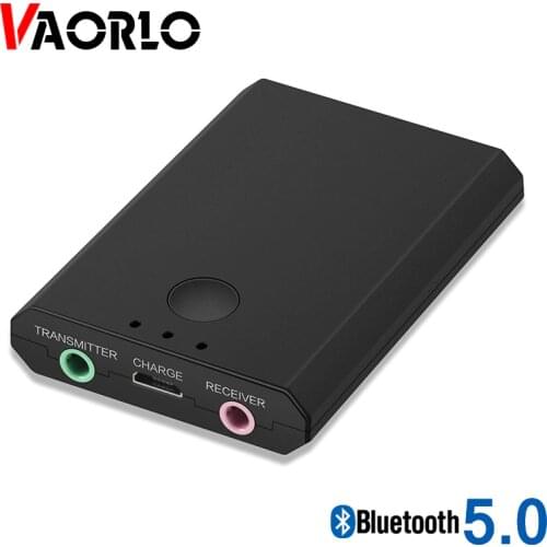 VAORLO Bluetooth Adapter Audio Receiver TV Transmitter Wireless V5.0 Adaptor For Headphones TV Stereo Music With 3.5mm AUX Jack