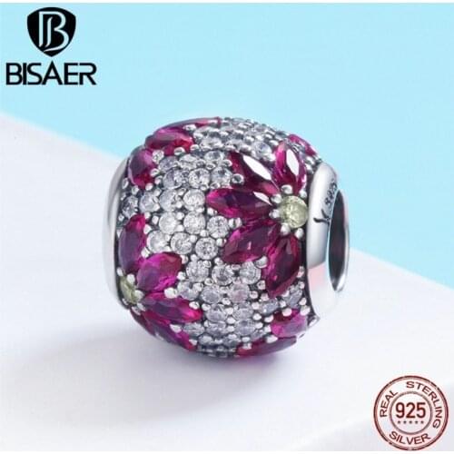 Genuine 100% 925 Sterling Silver Red CZ, Hot Maple Leaves Beads Fit Charms Silver 925 Original Bracelet Necklace Jewelry