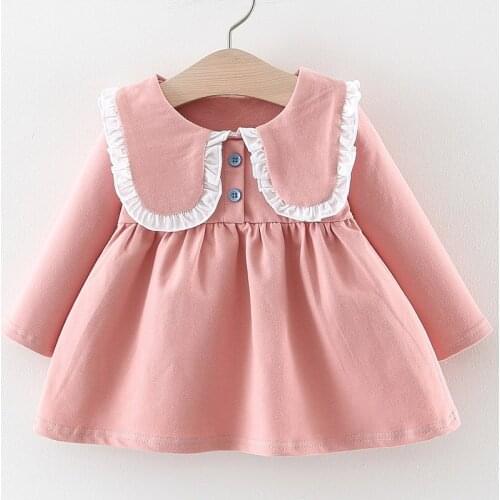 Children Clothes New Arrive Autumn Girls Dress For Kids Baby Infants Long Sleeve Cotton Ruffle Collar Dresses