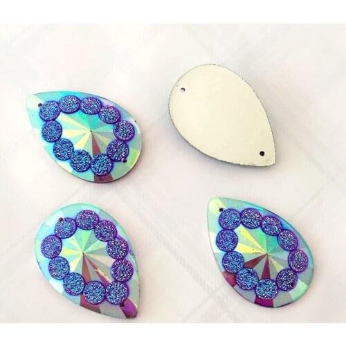 Diy 12pieces/lot resin AB droplet shape rhinestone wedding decoration 2 hole resin drill clothes button -B293