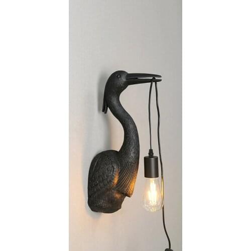 Postmodern Designer Resin Crane Wall Lamps Art Deco Hallway Hotel Dining Room Wall Lights Fixtures Birds Animal E27 Wall Sconce