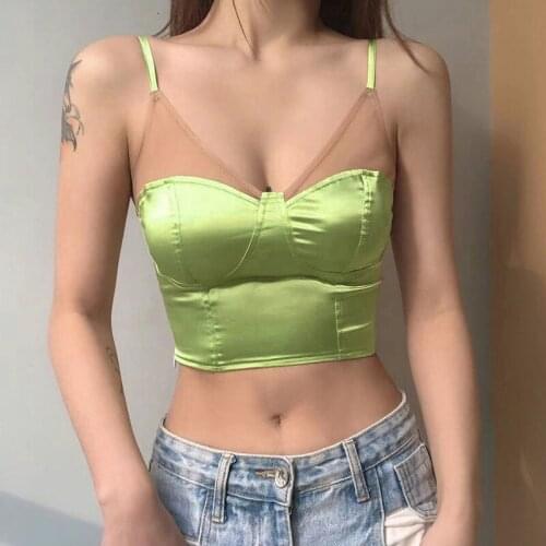 Girls V-Neck Short Sleeveless Crop Top Spaghetti Strap Camisole For Summer Green Female Vest Simple And Stylish Soft Daily Wear