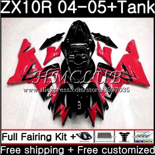 Body +Tank For KAWASAKI NINJA ZX1000 C ZX 10 R ZX-10R 2004 2005 60HC.0 ZX1000C ZX10R 04 05 ZX 10R 04 05 Fairings Factory red blk