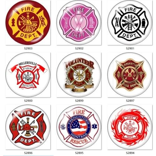 FIRE DEPT 12mm/18mm Round glass cabochon flat back Making findings snap button jewelry S2894