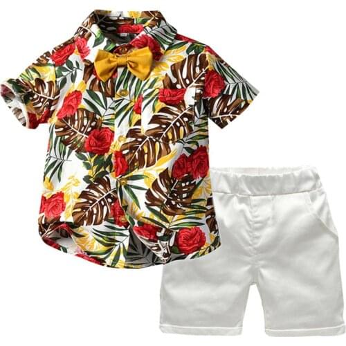 Summer Boy Toddler Baby Shorts Sleeve T-Shirts Tops with Leaf Printed Beach Party Pool Tropical Casual Outfit Dropship#0628