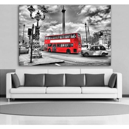 London Landscape Red Car Black And White Home Modern Decoration Canvas Painting Wall Art Pictures For Living Room Frame