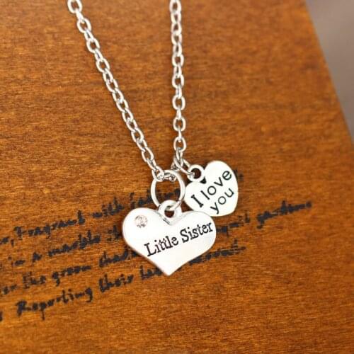 Little Sister Heart Pendant Necklace Gifts For Family Jewelry Trendy Souvenirs Silver Plated Sis Necklaces