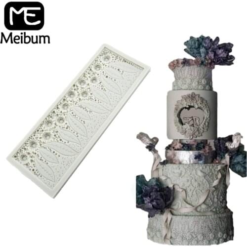 Meibum Flower Leaf Pearl Fondant Cake Mold Wedding Party Paste Sugar Craft Chocolate Pastry Mould Petal Border Decorating Tray