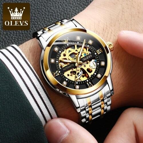 OLEVS mens watch waterproof Automatic mechanical fashion hollow self winding Watch religio masculino top luxury Skeleton table