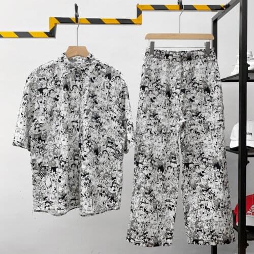 VETEMENTS New VTM vehicles cartoon manyin casual hip hop OS loose shirt pants suit