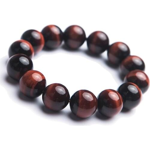 16mm Genuine Red Natural Tiger Eye Bracelets Women Men Powerful Stretch Crystal Round Bead Bracelet