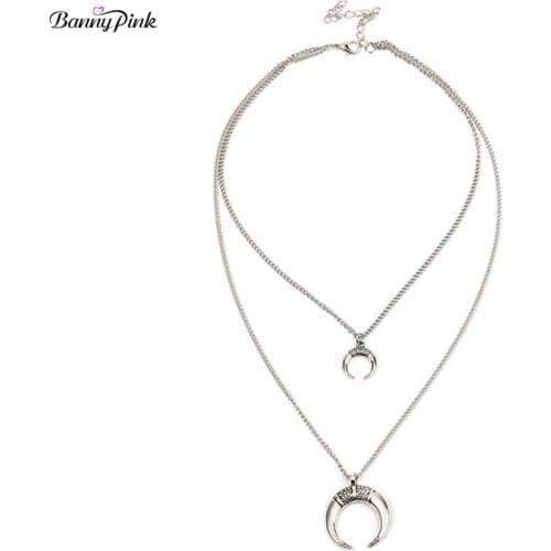 New Punk Alloy Crescent Pendants Choker Necklace For Women Brief Double layer Rows Metal Choker Collar Fashion Jewelry Colliers