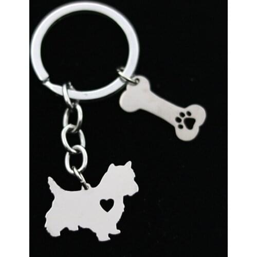 Row Terrier Keychain Pet Dog Bone Hollow Claw Stainless Steel Silver Keyrings Dog Lovers Car Key Ring Holder Fashion Jewelry