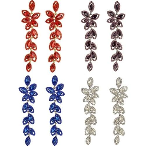 Fashion Silver-plated Full Crystal Rhinestone Leaf Pendant Earrings European And American Temperament All-match Pendant Earrings