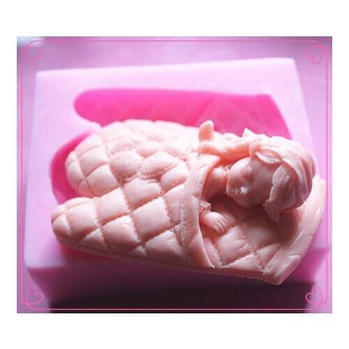 Silicone soap mold Sleeping Thumbelina shape fondant cake chocolate mold resin clay craft mould