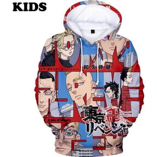 2 to 14 years old Childrens hoodie Anime Tokyo Hoodies Cosplay Costume Hanagaki Takemichi Manjirou Sano 3D Printed Sweatshirt