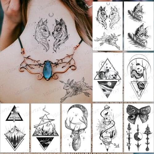 Waterproof Temporary Tattoo Sticker Cat Rabbit Animal Moon Black Tatoo Leg Ankle Fake Tatto Woman Man Child Flash Tattoos