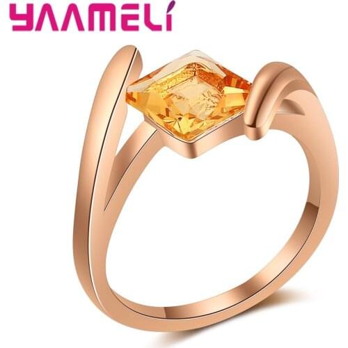 Cheapest Price Rose Gold Color Women Rings Simple Style Rhombus Shape Design Cubic Zorcnia Jewelry Crystal For Ladies