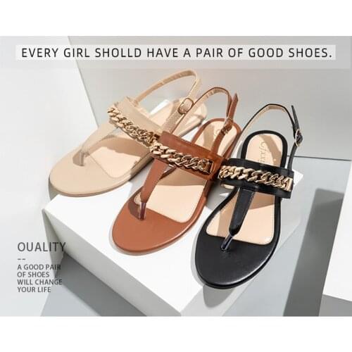 2021Summer Hot Sale New Style Outdoor Comfortable Shoes Chain Decoration Sandals Woman Flat Flip Flops Beach Flat Sandals 106002