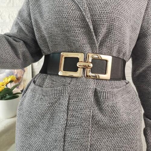 Women Wide Belt For Dress Lady Elastic Cummerbunds Coat Party Female Super Big Buckle Waist Strap Fashion Dress Black Waistbands