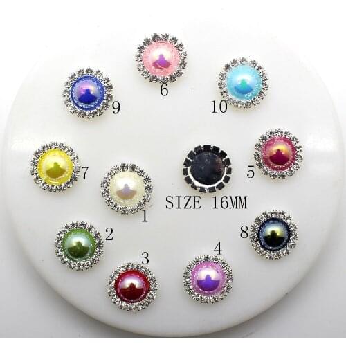 ZMASEY Rhinestones Buttons 10pcs/Lot 16MM Mix pearl Buttons Wedding Birthday ribbon hair full Invitation Supply