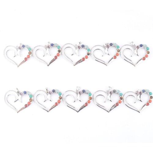 10Pcs Natural Gem Stone Beads Healing Love Heart Reiki Chakra Meditating Figure Heart Pendant Charm Jewelry QN3259