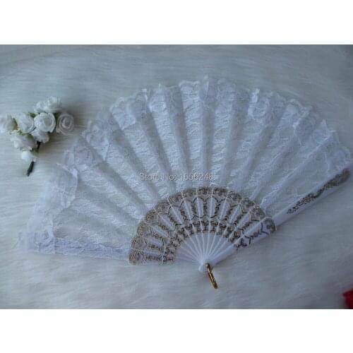 24pcs/lot Fashion White Color Chinese Folding Lace Dancing Fans Hand Fans Party Gifts Wedding Favors