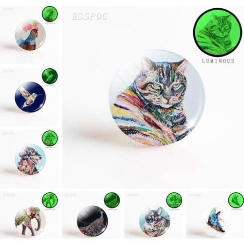 5PCS 1 Pcs Oil Painting Animal Fashion Photo Cameo Round 25 Mm Luminous Glass Cabochon DIY Glowing Jewelry Pendant