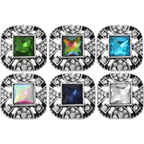 5pcs/lot New Snap Jewelry Rhinestone Crystal Square 18mm Metal Snap Buttons Fit Snap Bracelet DIY Ginger Charms Jewelry
