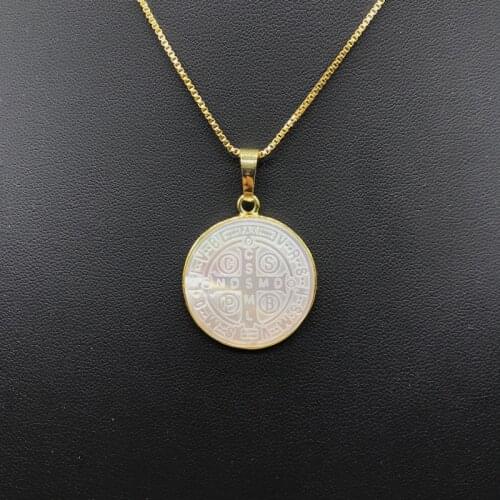 5pcs/lot Religious San Benito Cross Medal Necklace Shell Necklaces & Pendants For Women Men Jewelry