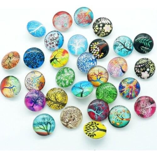 50pcs mixed 18MM NB0485 Tree of Life Round Domes Photo Print Glass Cabochon snap button fit DIY snap bracelets