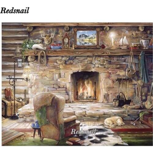 5d diy diamond painting fireplace Retro house new round Diamond embroidery mosaic full display square rhinestones art EE546