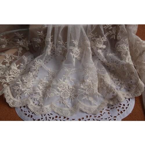 Beige lace trim 1yard/lot 20cm Beige, 20cm white embroidered gauze lace, antique lace fabric with retro floral,Free Shipping