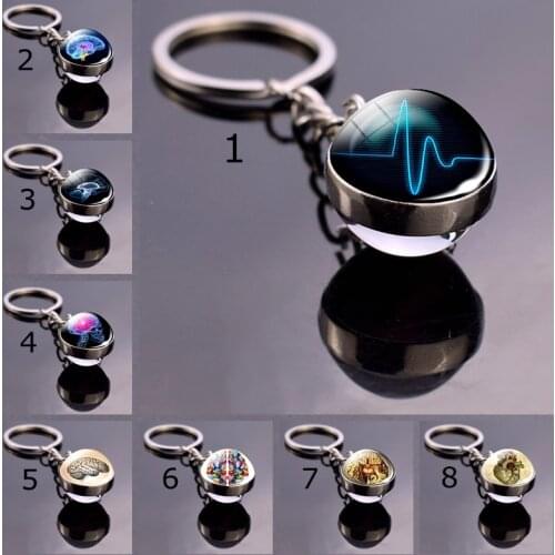 Anatomy Keychain Ecg Heart Brain Jewelry Glass Ball Keychain Doctor Gifts Car Keyrings Pendant Accessories Wholesale