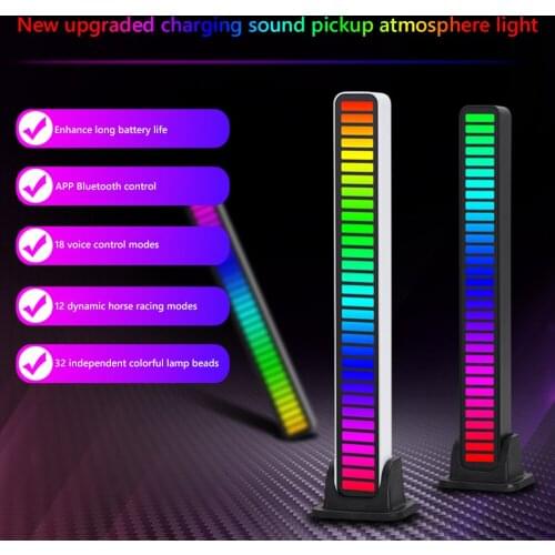 Type-C Rechargeable APP Control RGB Colorful Tube 32 LED Voice-Activated Pickup Rhythm Light Music Atmosphere Ambient Lamp Bar f