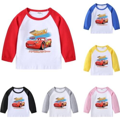 Disney Cars Lightning McQueen Childrens Cotton Long Sleeve T-shirt Spring and Autumn Boys and Girls Clothing Tops Home Service